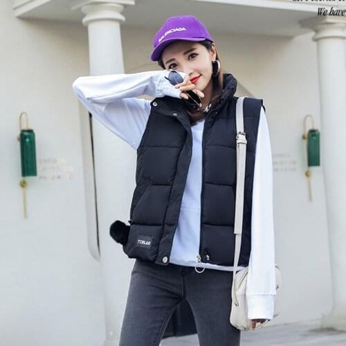 Stand Collar Sleeveless Jacket Women Oversized Solid Thick Winter Vest Solid Short Style With Hair Ball Casual Female Parkas