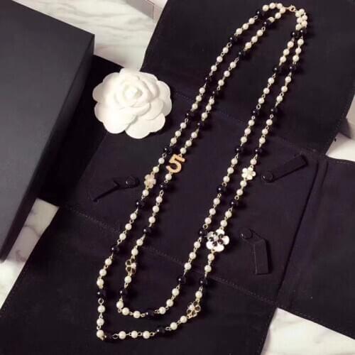 Women long pendants layered pearl necklace collares de moda 2020 letter No 5 flower party jewelry