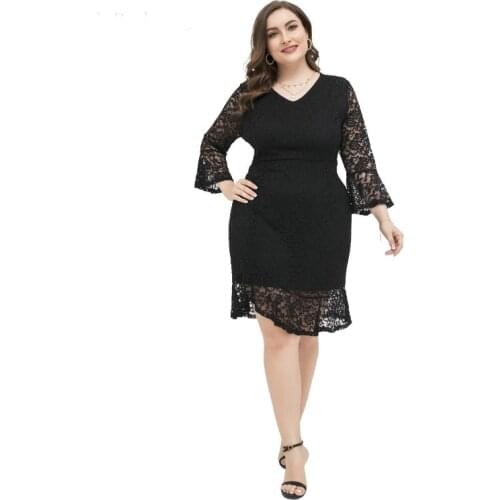 Womens Black Lace Plus Size XL-4XL Dress Fat XXL XXXL 3XL XXXXL 120KG Woman Wear Party Cocktail Slim Casual Robe Elegant Dresses