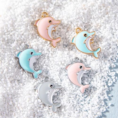 10Pcs Enamel Silver Dolphin Charm Pendant for Jewerly DIY Making Bracelet Women Necklace Earrings Accessories Findings Craft