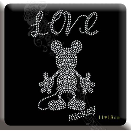 2pc/lot Love cartoon pattern designs iron on transfer hot fix rhinestone transfer motifs rhinestones fix patches for shirt