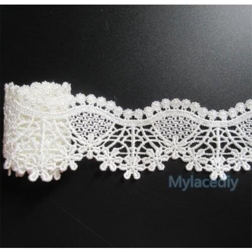 2 yards/Lot 50mm White Polyester Wave Flower Embroidered Lace Trim Fabric Ribbon Handmade DIY Sewing Supplies Craft Decoration