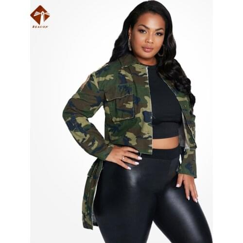 2021 Spring Streetwear Casual Camouflage Washed Cotton Womens Clothing Coat Camouflage Printing Jacket Female Plus Size Clothing