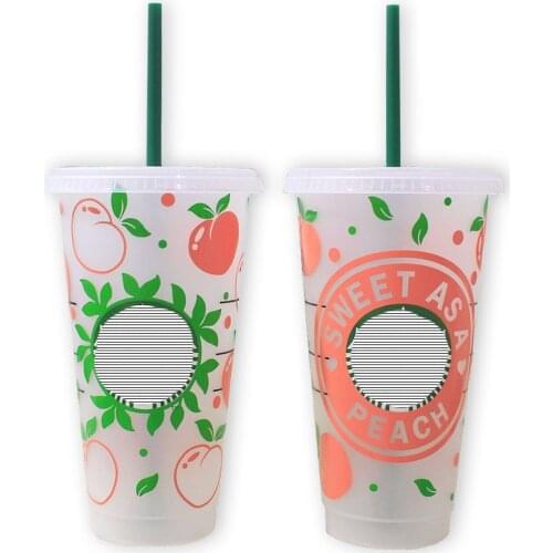 24oz SWEET AS A PEACH Personalized Venti Plastic Cold Cup With Straw And Lids Cute Custom Birthday Gifts Coffe Cup For Drink