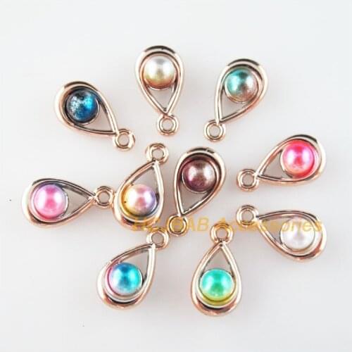 30Pcs KC Gold Plated Teardrop Colored Acrylic Charms Pendants 9.5x17.5mm