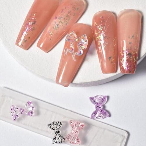 50Pcs/Set Nail Bow Ornament Aurora 3D Resin Manicure Glitter Bowknot DIY Rhinestone for Beautify