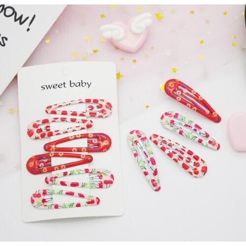 6PCS Cute Printed Cherry BB Clips Kids Hairpins Baby Hair Clips Headdress Girls Hair Accessories Children Headwear