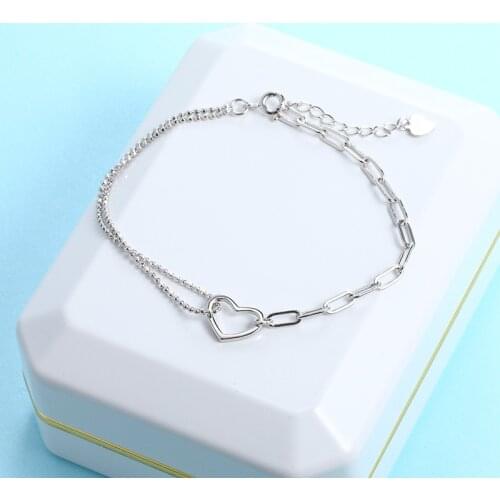 925 Sterling Silver Simple Heart Bracelet Myltilayer Romantic Ladies Bracelets Bangle Bijoux Minimalist Jewelry