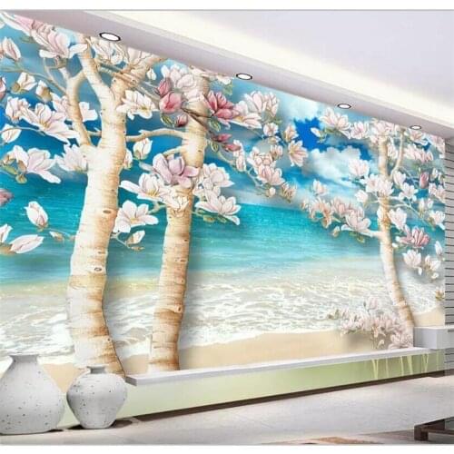 Beibehang Custom wallpaper large luxury romantic magnolia TV background wall living room bedroom sofa decorative painting