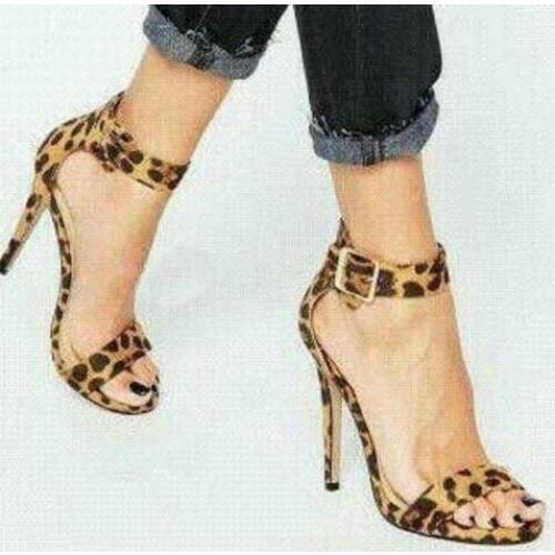 Lepoard printing ankle wrap high heels sandals 2017 summer simple designer sexy dress sandal plus size 35-44 stiletto heels pump