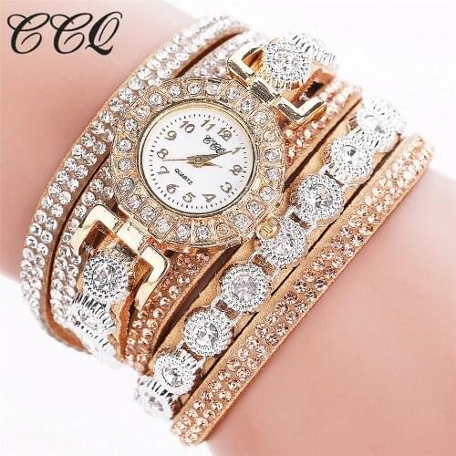 CCQ Women watches Fashion Crystal Rhinestone Circle around Casual Analog Quartz Woman Wristwatch Bracelet Watchs Reloj Mujer F3