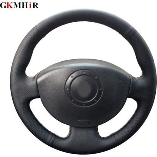 Black Hand-Stitched Genuine Leather Car Steering Wheel Cover for Renault Megane 2 2003-2008 Kangoo 2008 Scenic 2 2003-2009