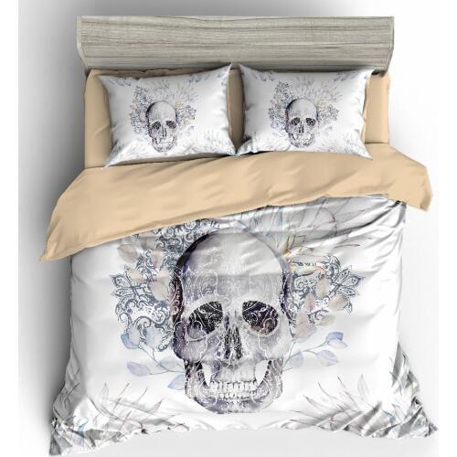 Drop Shipping 3D Retro Skull Duvet Cover Sets,Watercolor Paisley Skull in Flowers 3Pcs,100% Microfiber Decoration Bedding Sets