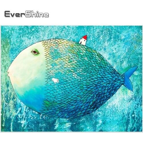 EverShine DIY Diamond Mosaic Cartoon Full Square Diamond Painting Animals Cross Stitch Diamond Embroidery Fish Children Gift