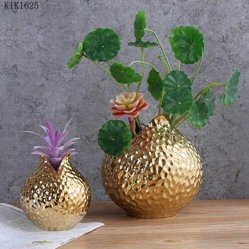European Electroplating Golden Ceramic Vase Pomegranate Crafts Flower Arrangement Living Room Hydroponic Potted Home Decoration