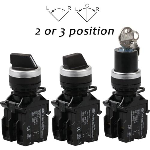 22mm Selector Maintained Push Button Switch Key Lock contact 22mm Latching 1NONC 2NO On Off 2 3 Position LAK42