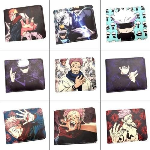 Anime Jujutsu Kaisen PU Wallet Short Bifold Unisex Boys Girl Photo Card Coin Holder Layers Cartoon Zip Pocket Casual Print Purse