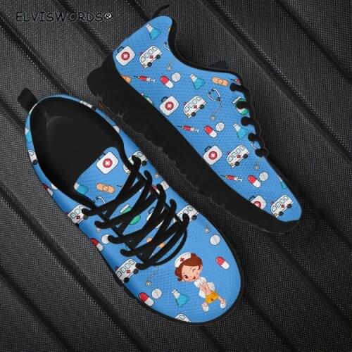 ELVISWORDS Nursing Printed Breathable Sneaker Flats for Women Ladies Casual Walking Shoes Breathable Canvas for Woman 2021