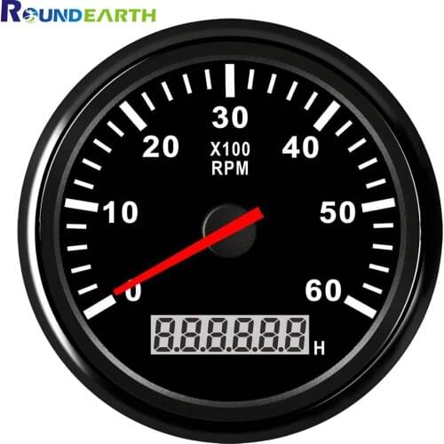 Round Earth 85mm Black Face Auto Car Boat Tachometer Marine Ship Tacho Meter 6000 RPM Gauge Fit For Diesel Gasoline Engine