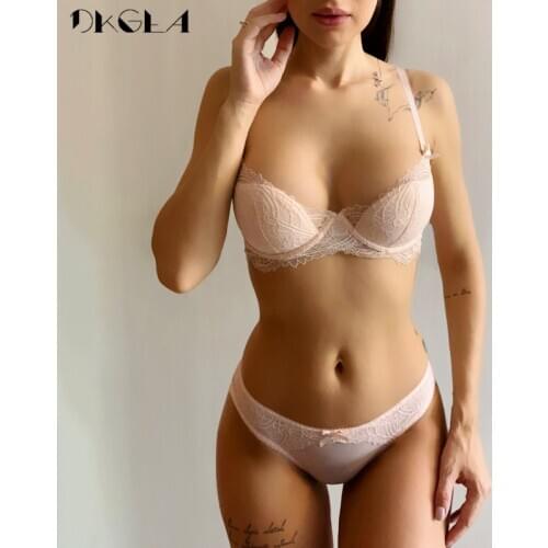 Fashion Young Girl Bra Set Plus Size D E Cup Thin Cotton Underwear Set Women Sexy Brassiere Pink Lace Bras Push Up Embroidery