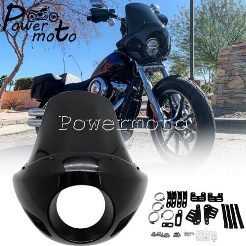 Motorcycle Black 5.75" Headlight Fairing for Harley Dyna Street Fat Bob Glide Softail 39mm 41mm 49mm Mount Clamp Headlamp Mask