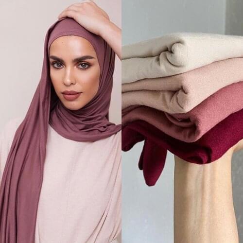 Muslim Hijab Premium Jersey Scarf Soft Solid Headscarf Femme Musulman Lot Hijabs Islamic Shawl Wraps Women Turban Foulard