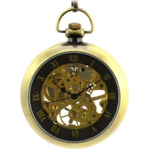 Steampunk Skeleton Bronze Automatic Mechanical Pocket Watch Men Vintage Hand Wind Clock Necklace Pocket & Fob Watches With Chain