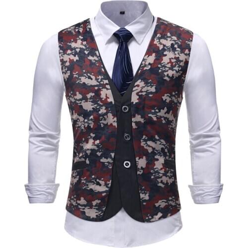 Men Fake Two Piece Camouflage Vest 2019 Men Autumn New Sleeveless Waistcoat Men Party Wedding Suit Vests Plus Size M-5XL