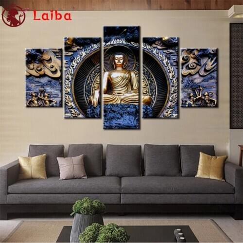 Full square round drill set Abstract art, golden buddha statue, religion diy diamond painting 5d diamond embroidery room decor