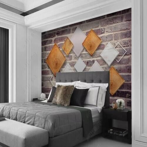 Bacal Custom 3D wallpaper mural modern minimalist European retro three-dimensional wood brick grain golden background wall