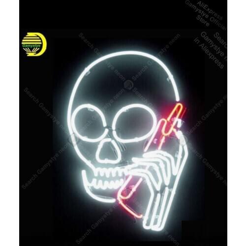 Neon Sign for Skull with phone Neon Bulb sign Beer Bar Pub Restaurant handcraft glass Neon Window Lights Neon Signs For Bar