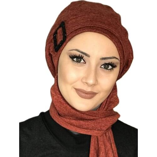 New Fashion 2021 Womens Headscarf Scarf Kerchief Hat Bone Islamic Clothing Sultanate Color Brick Buckle Scarfs Beret Shawl