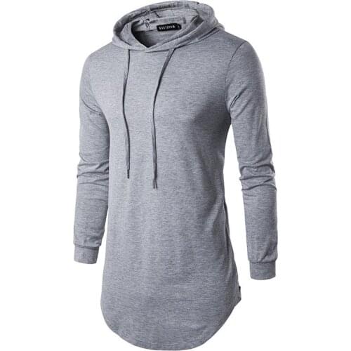 Extra Long T Shirt Men Nice Brand Hooded T Shirt High Street Longline Tee Shirt Homme Hip Hop Side Zipper Oversized T-shirt Men