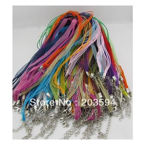 Wholesale 100pcs Mix color silk organza ribbon voile necklace cord waxed necklace cord