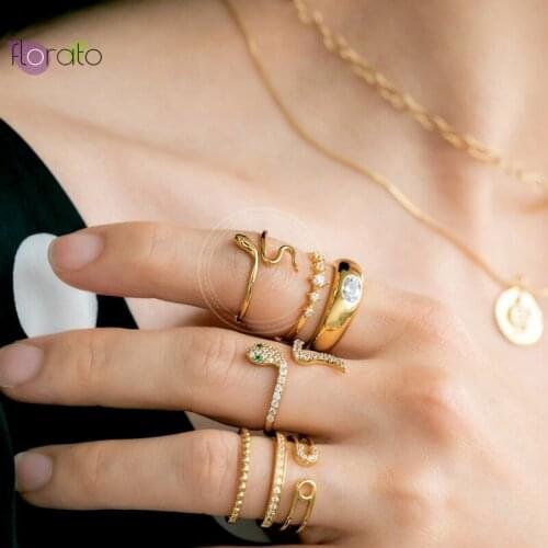 Open Animal Snake Ring Plated 24K Gold/925 Silver Engagement Wedding CZ Band Rings For Women Fashion Jewelry Birthday Gift