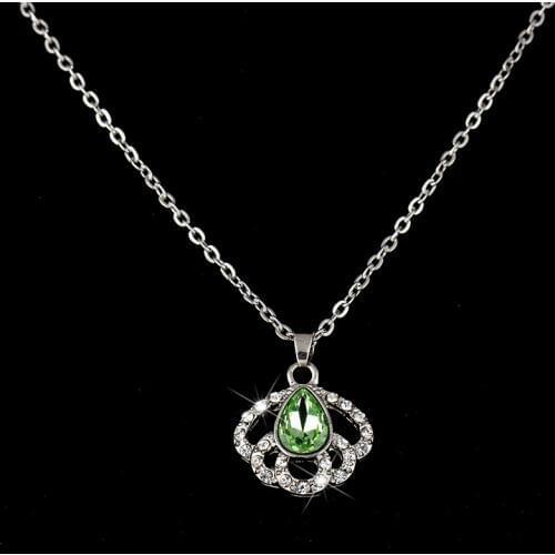 Exquisite Green Crystal Water Drop Necklace Pendant for Women Party Gift Bijoux Choker Necklase Wholesale