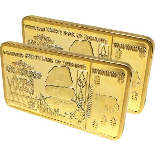 2 Pieces Gold Plated Commemorative Coin Home Decoration One Hundred Trillion