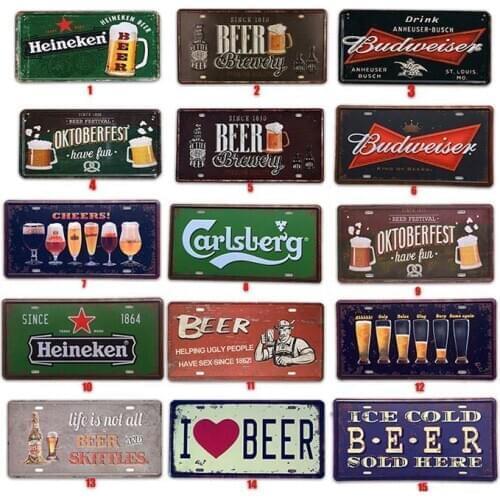 Beer Tin Sign Metal Car Plate License Vintage Shabby Pub Bar Wall Plaques Posters Restaurant Rome Decor Metal Hanging Paintings