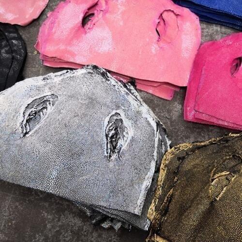 Multicolor Thai polished pearl fish skin leather For mobile phone shell card strap inlaid handmade devil fish leather