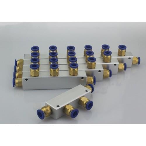 With 8mm Push In Coupler 1/4" BSP Female Thread 20x25mm Solid Aluminum Pneumatic Manifold Air Distribution Block Splitter