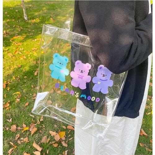Bentoy Milkjoy Bear Handbag Transperant Laptop Ipad Case Holder Fashion Jelly Large Capacity Daily Girl Shoulder Beach Tote Bag