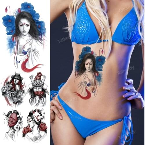 Tattoo Stickers Dark Black Moon Wind Wings Japanese Geisha Temporary Tattoo for Women Body Art Sexy Girls Tattoo Water Transfer