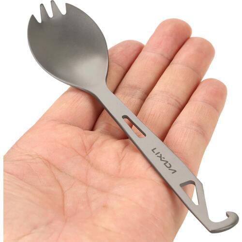 Lixada Dinner Spoon Fork Titanium Spork with Bottle Opener Lightweight Outdoor Dinner Spoon Fork for Travel Camping Backpacking