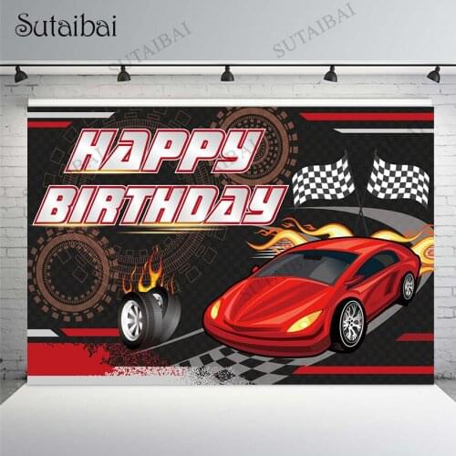 Vintage Red Car Racing Backdrop Boy Birthday Party Tyre Blaze Flag Decorations Photo Background Baby Shower Photography Supplies