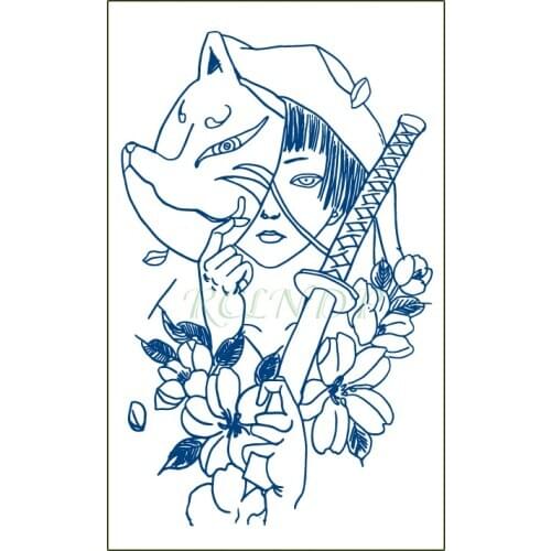 Waterproof Temporary Juice Tattoo Sticker Female Martial Artists Mask Sword Flash Tatoo Fake Tatto Body Art for Men Women Girls