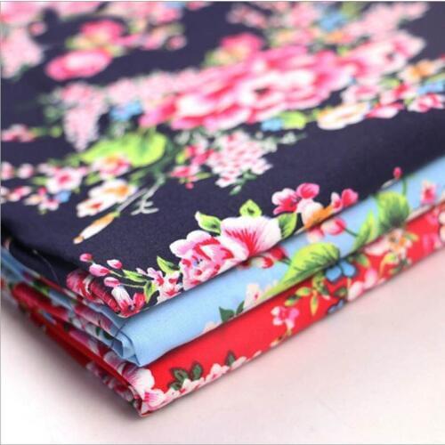 High quality 100% cotton sateen flower printed fabric used for Quilting sewing dress women clothing skirt curtain by 100x150cm