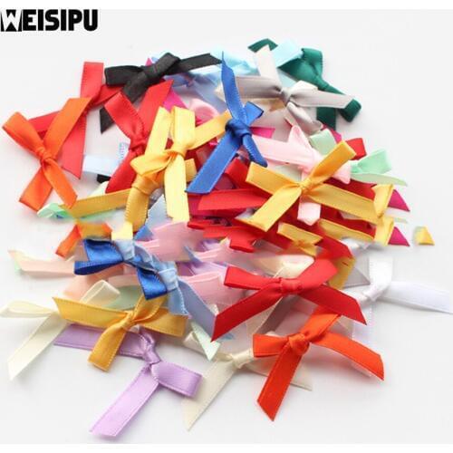 WEISIPU 50Pcs/Lot Mixed Color Mini Satin Ribbon Bows Tied Craft Embellishment Wedding Decor Home Party DIY Decoration