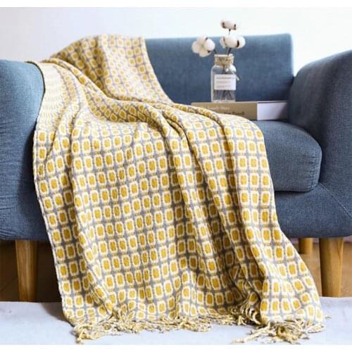 Yellow grid knitted blanket throw hotel Bedspread sofa towel model room decor soft blanket sofa cover nordic shawl warm boho