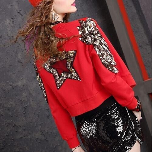 Red short jacket women 2020 new stretch thinner sequins beaded plus velvet thickened jacket