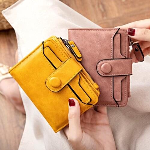 PU Leather Womens Short Wallets Two-Fold Zipper Hasp Coin Purses Multiple Card Slots Holder Clutch Female Portable Money Bag